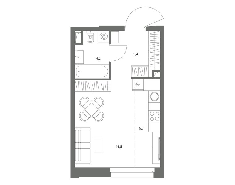 Планировка 1-комнатной квартиры 30,8 м² в ЖК «Адмирал»: корпус 1.1, секция 1, 31-й этаж