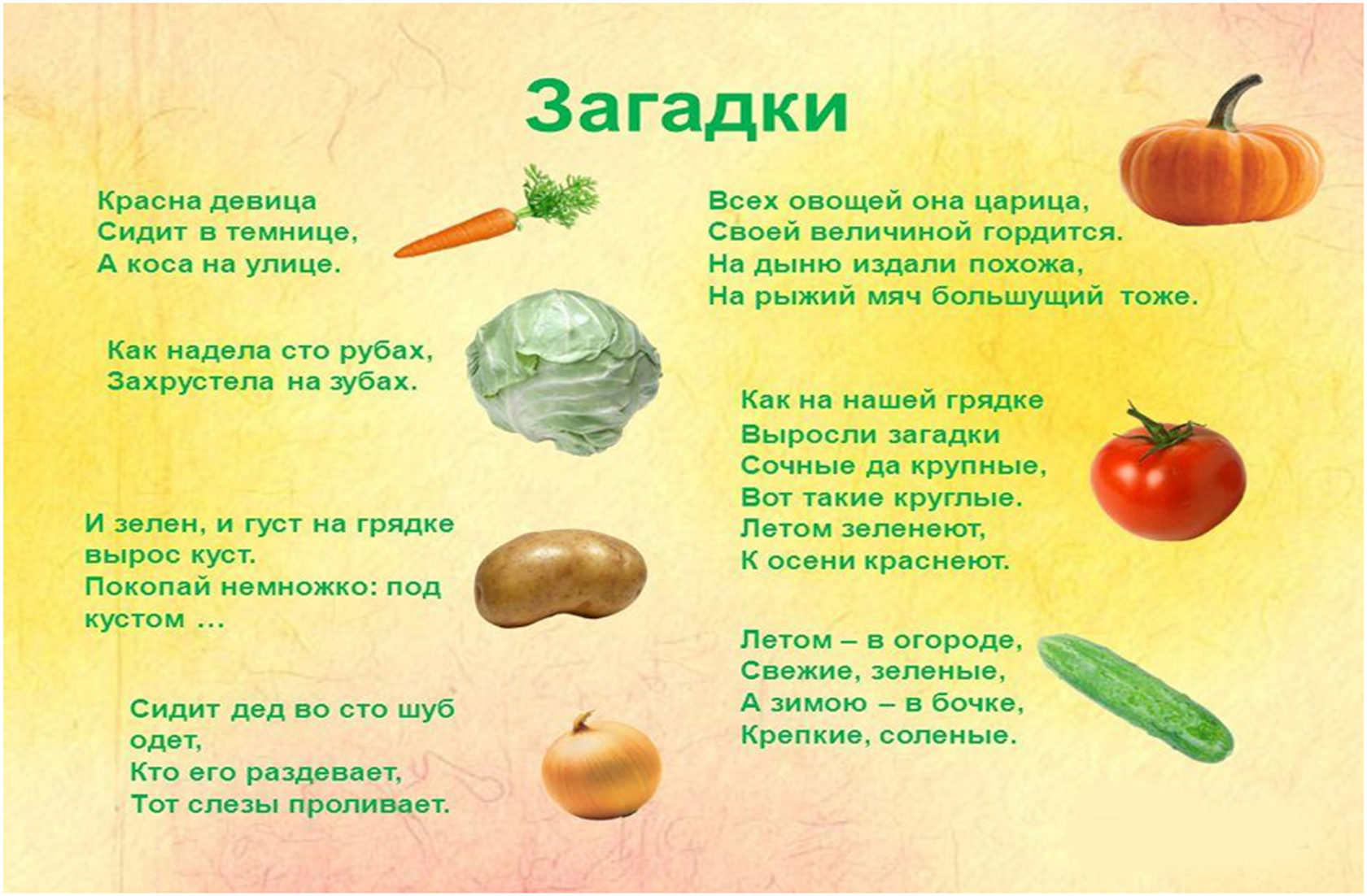 Загадки про овощи и фрукты для детей 3-4 лет