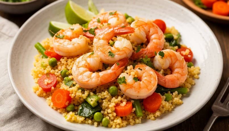 Кус-кус с креветками и овощами
