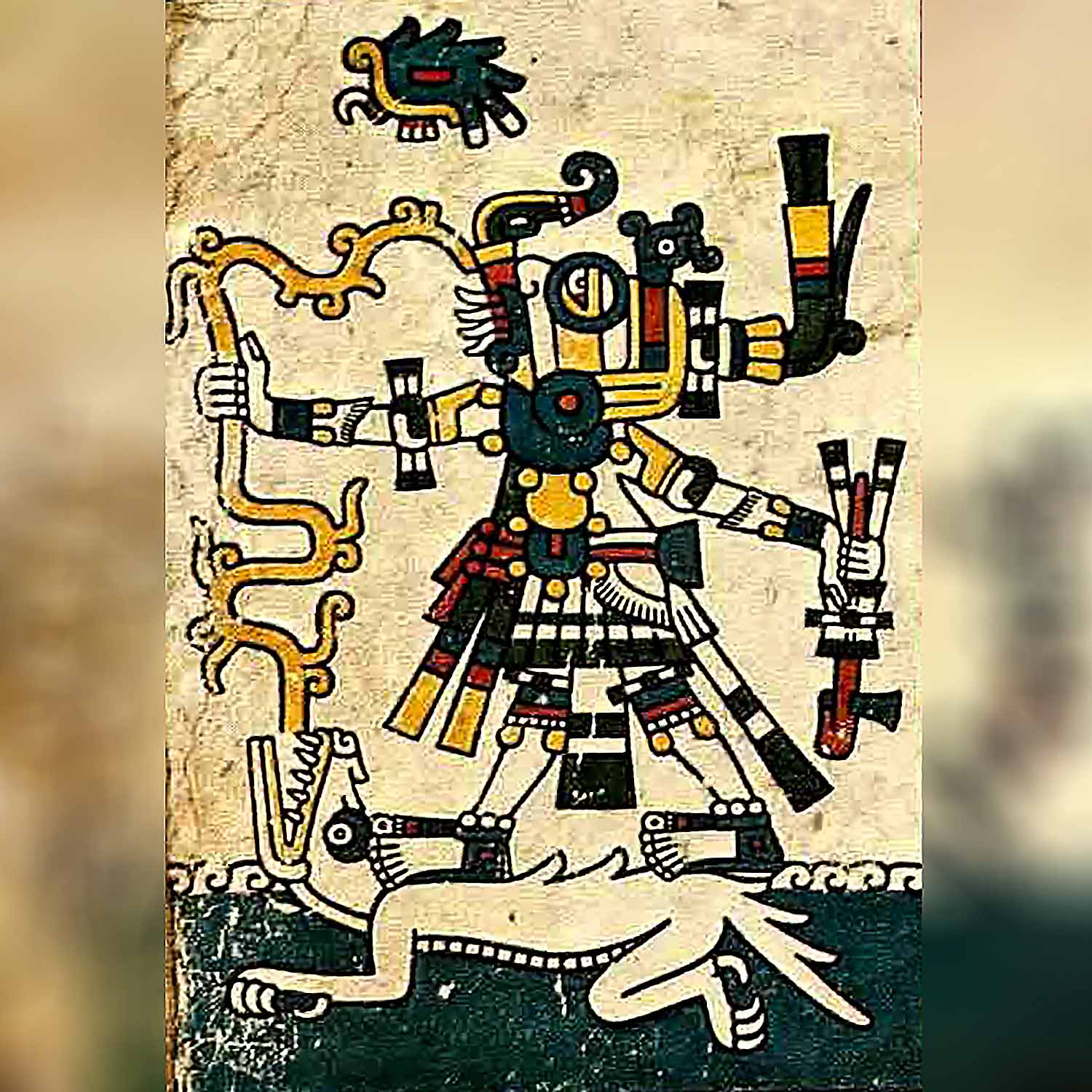 Бог дождя Тлалок и богиня земли Сипактли. Фрагмент кодекса Фейервари-Майера. Ацтеки. Коллекция World Museum, Ливерпуль.