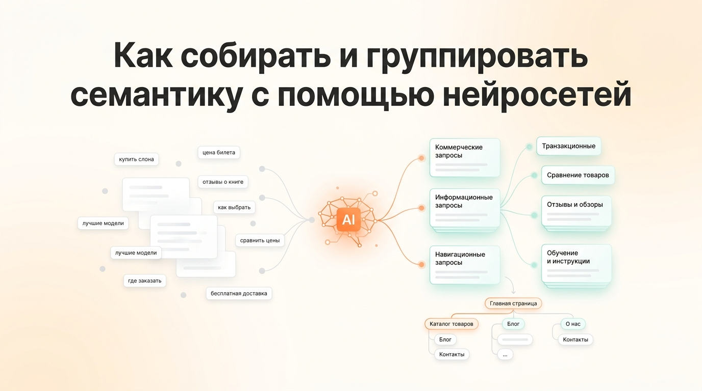 Промпты для сбора и группировки ключевых слов: от парсинга Яндекс Вордстат до кластеров и структуры сайта. Пошаговый гайд с готовыми шаблонами для ИИ.