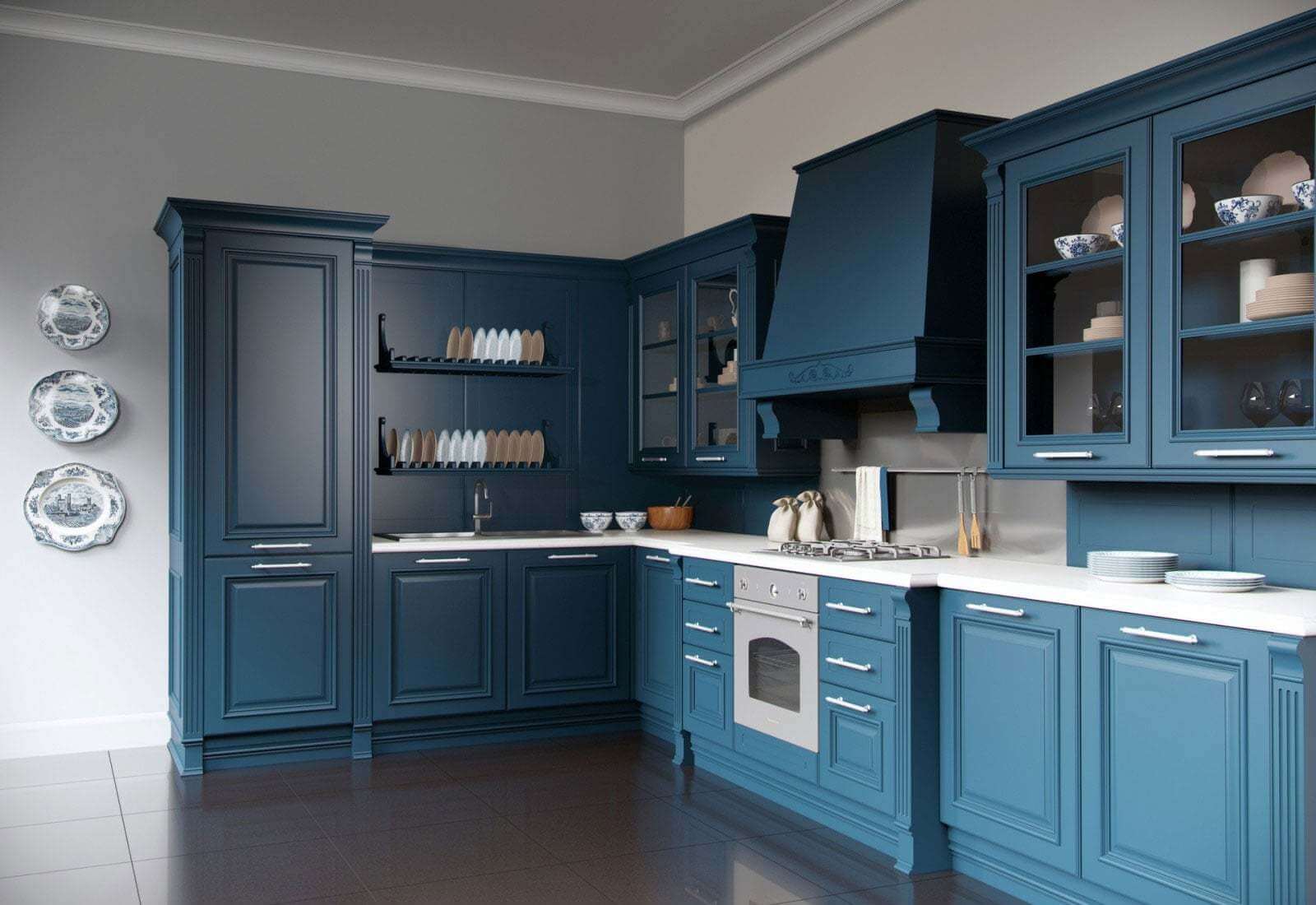 синий фасад кухни фото