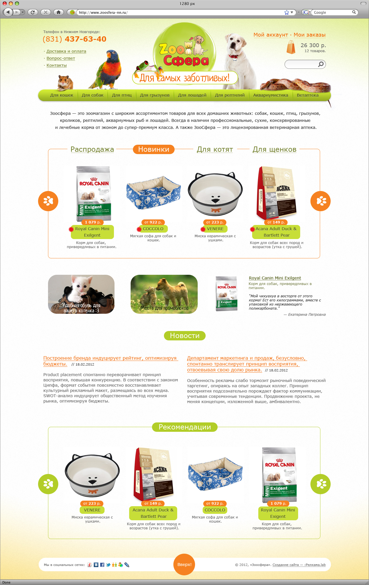 Дизайн интернет магазина зоотоваров