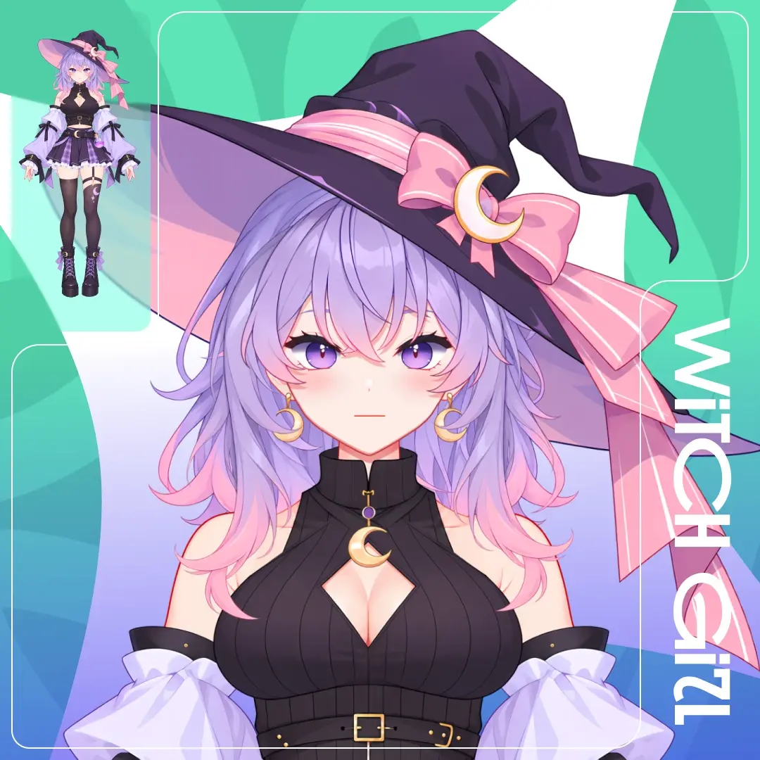 VTuber модель ведьмочки в шляпе с бантом — Live2D для VTube Studio