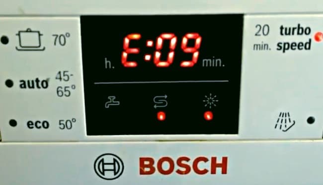 е 09 ошибка посудомоечная машина bosch