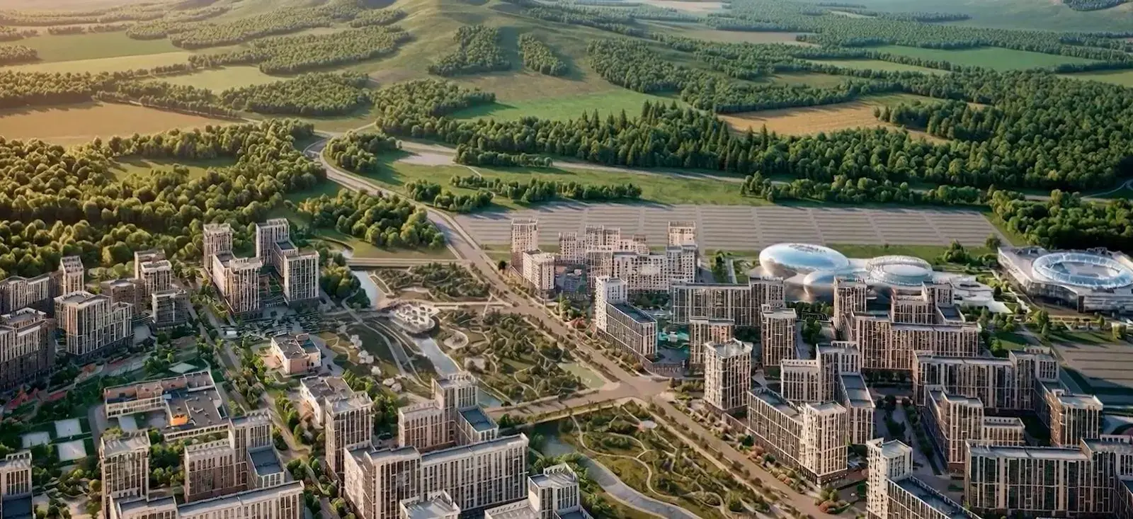 Кварталы ЖК Нагория разной высоты среди парков и холмов