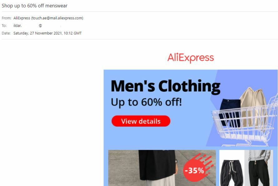Alibaba Promotion Email Sent on 27 Nov 2021