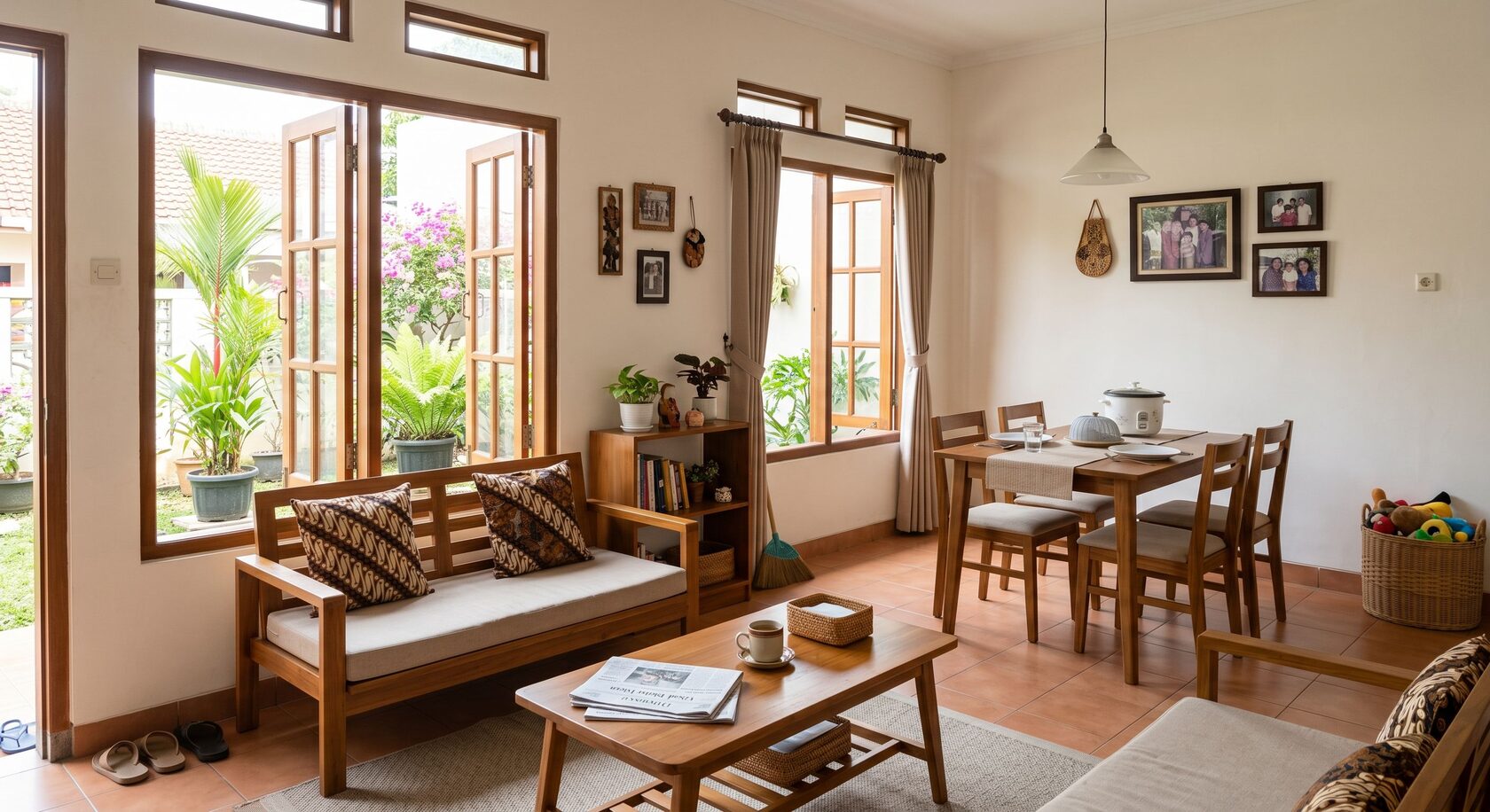 Rumah sederhana Indonesia terasa rapi dan ringan di pagi hari