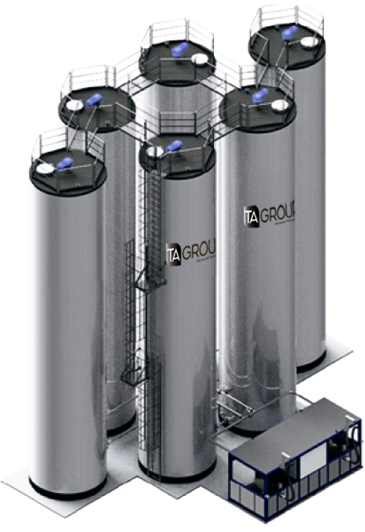 Резервуары вертикальные 600 тонн стальные: благодаря вертикальному расположению резервуаров площадь контакта битумных материалов с воздухом минимизируется, как и окисление продукта, что особенно важно при хранении ПМБ (ПБВ)