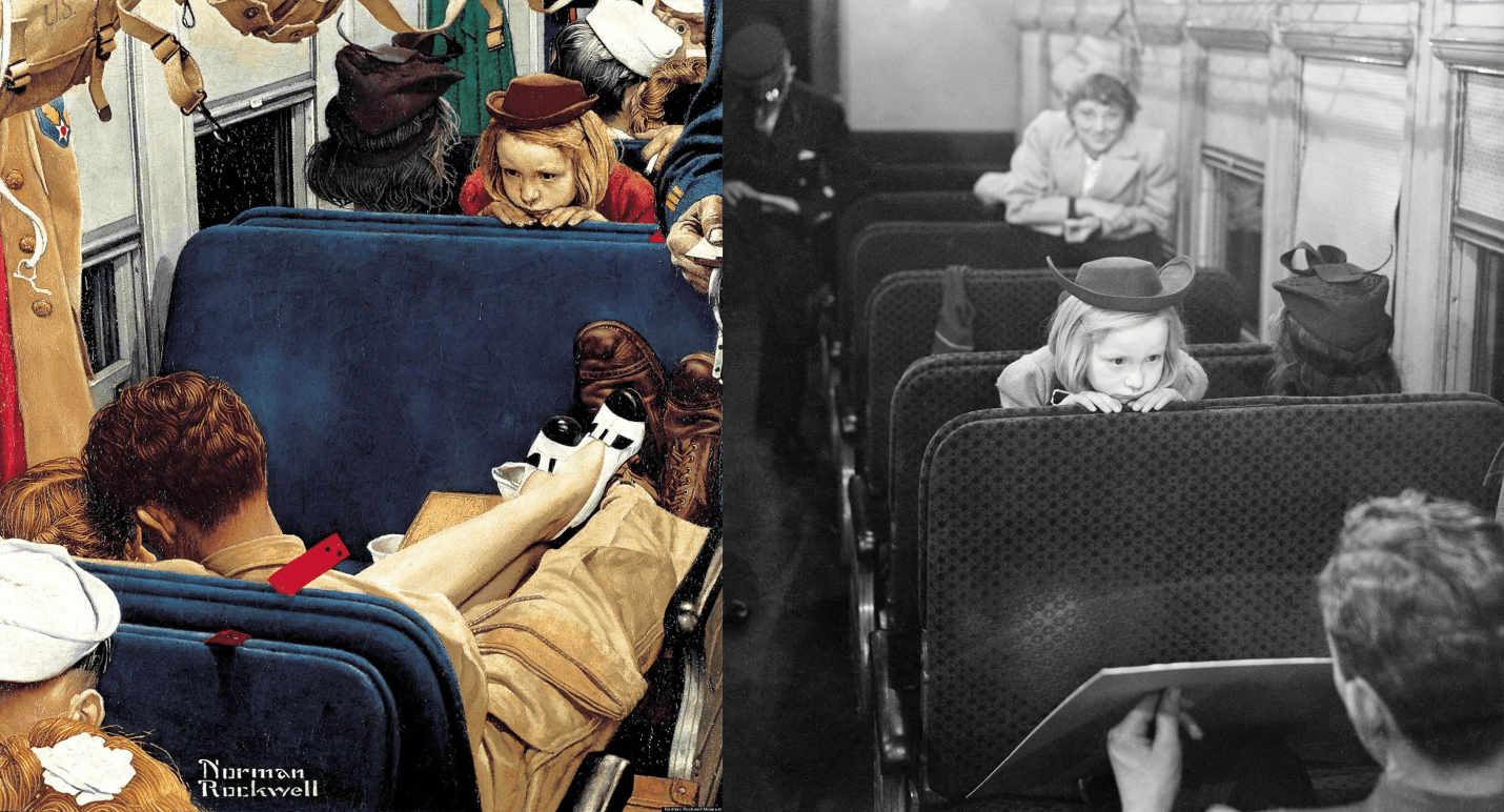 «Маленькая девочка наблюдает за парой в поезде»