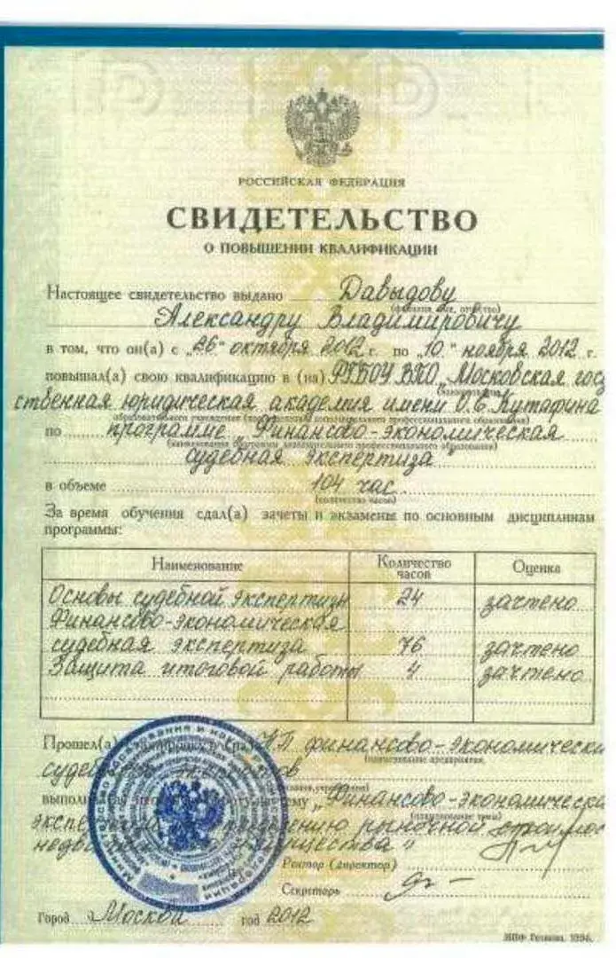 Свидетельство о повышении квалификации