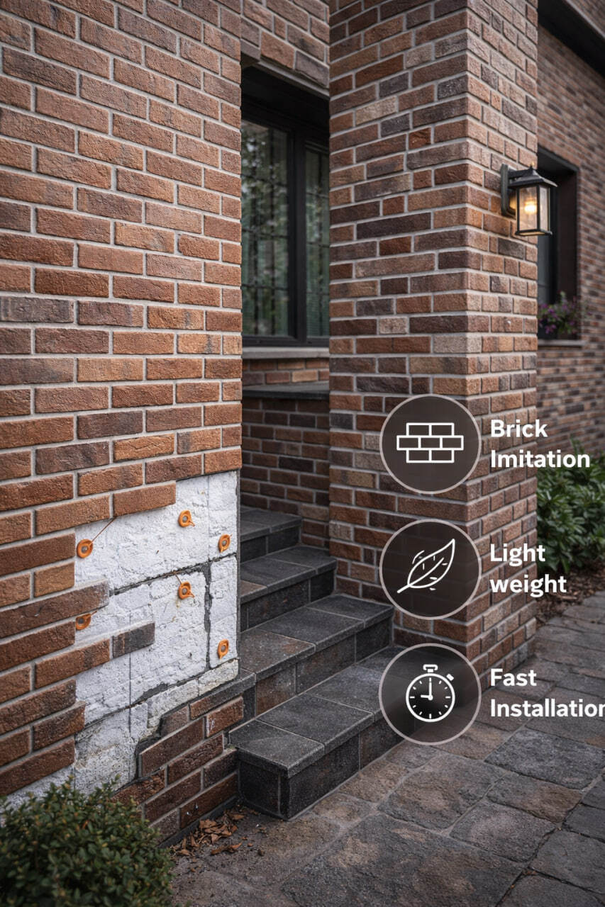 Fațadă cu aspect de cărămidă fără zidărie