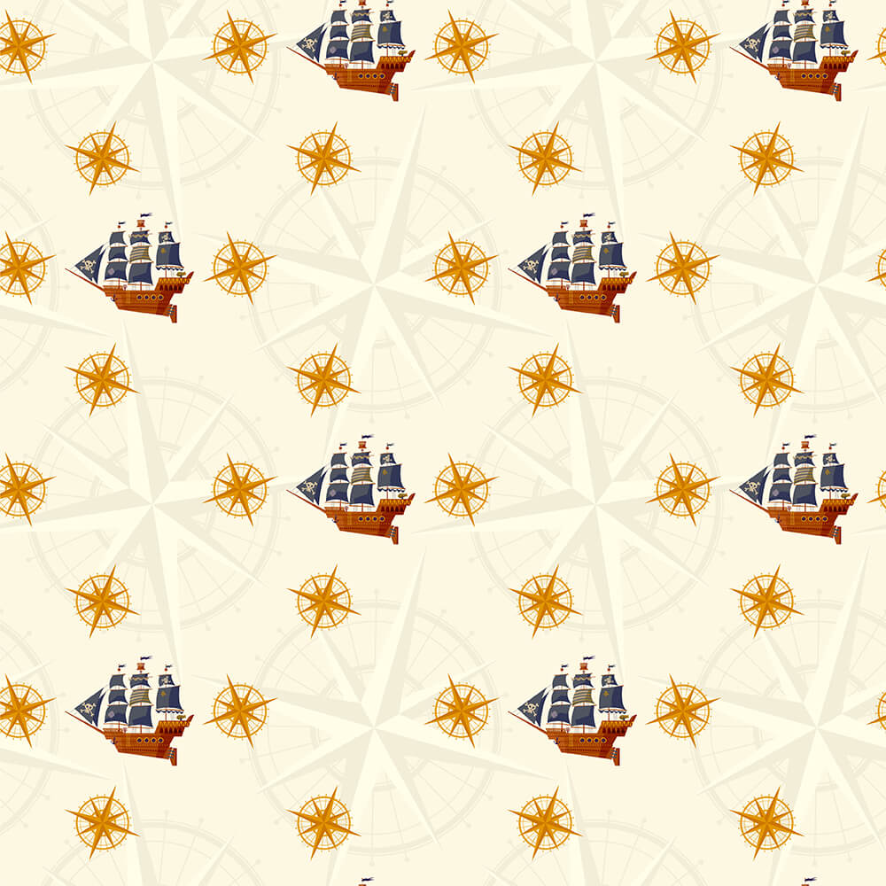 Старинный корабль и роза ветров. Паттерн