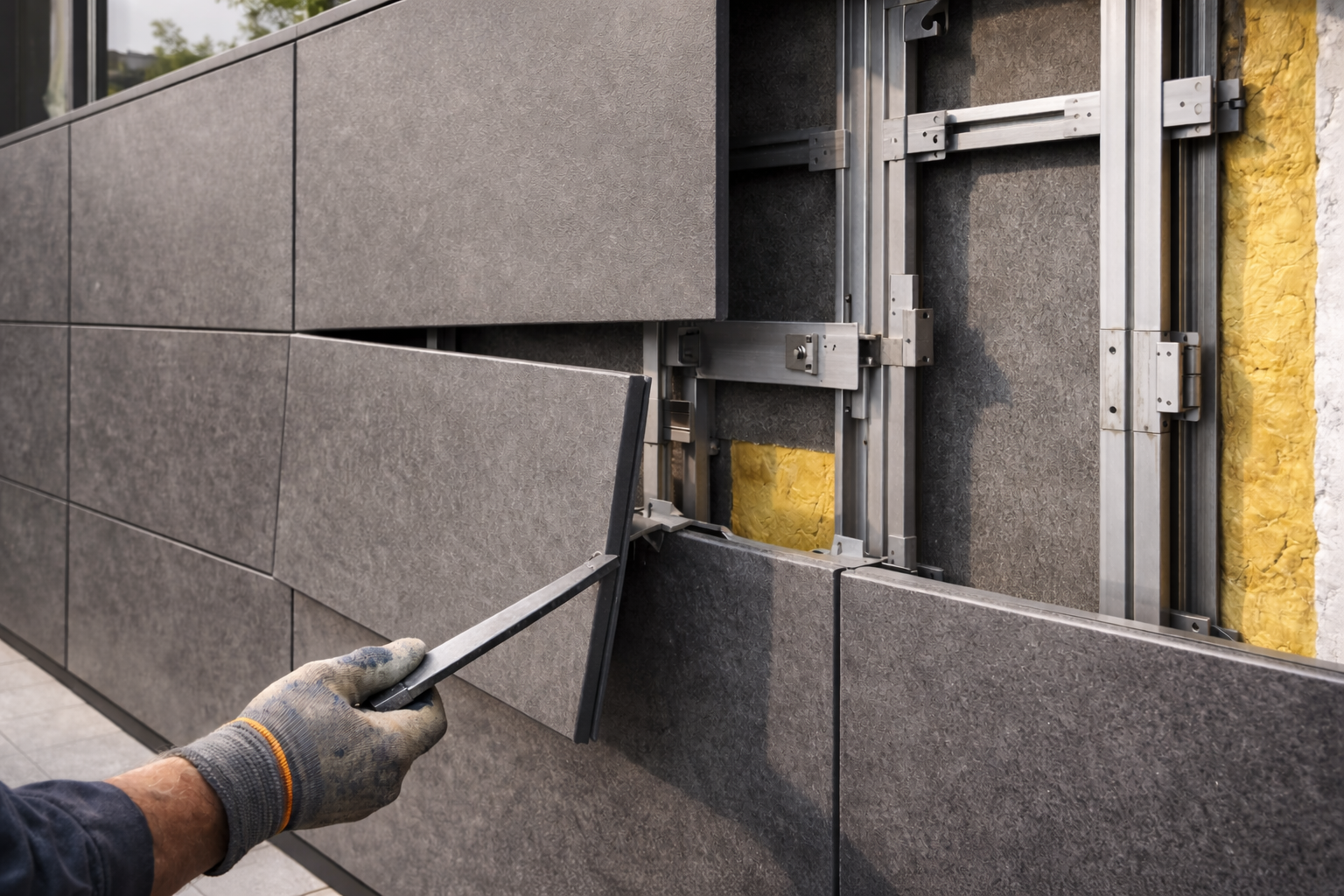 Демонтаж панелей при скрытом монтаже фасадов