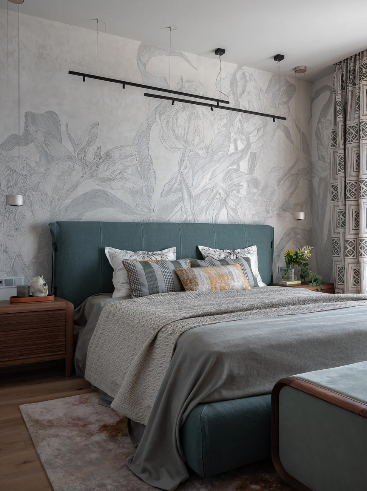 Декоративная штукатурка в спальной комнате, фото