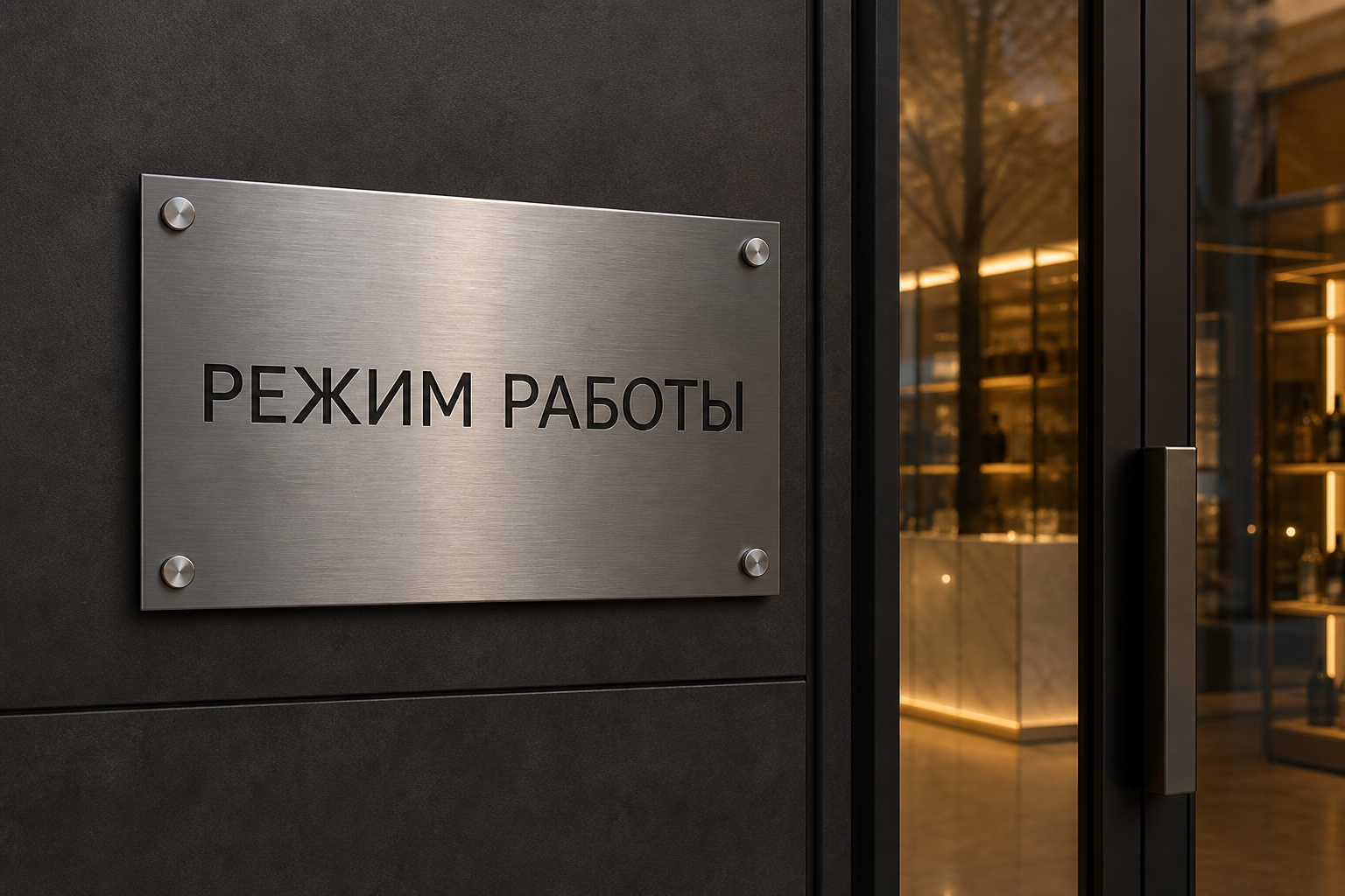 РЕЖИМ РАБОТЫ — матовая панель у входной группы