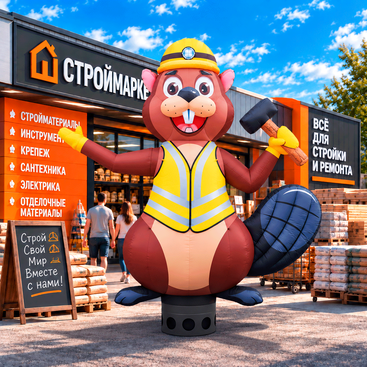 Надувной бобер для строительного магазина рукомах 
