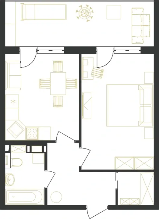 Планировка апартамента 1к, площадь 56,3 м²