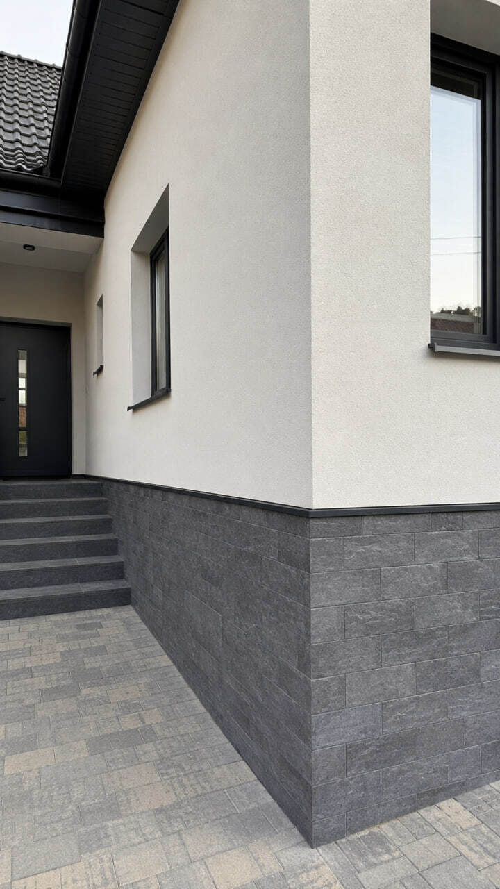 Plinth with flexible stone