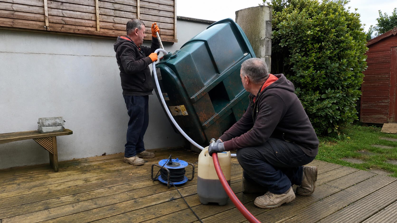 Oil being pumped from old domestic tank before removal and replacement