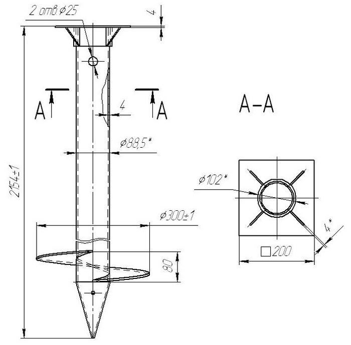 Винтовая свая 89 чертеж