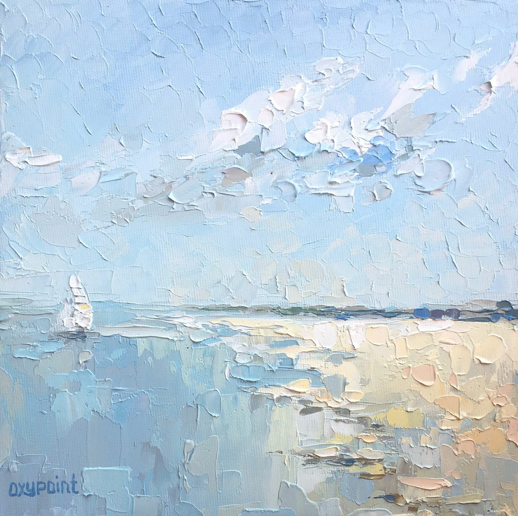 oil painting seascape, sailboat, sea
