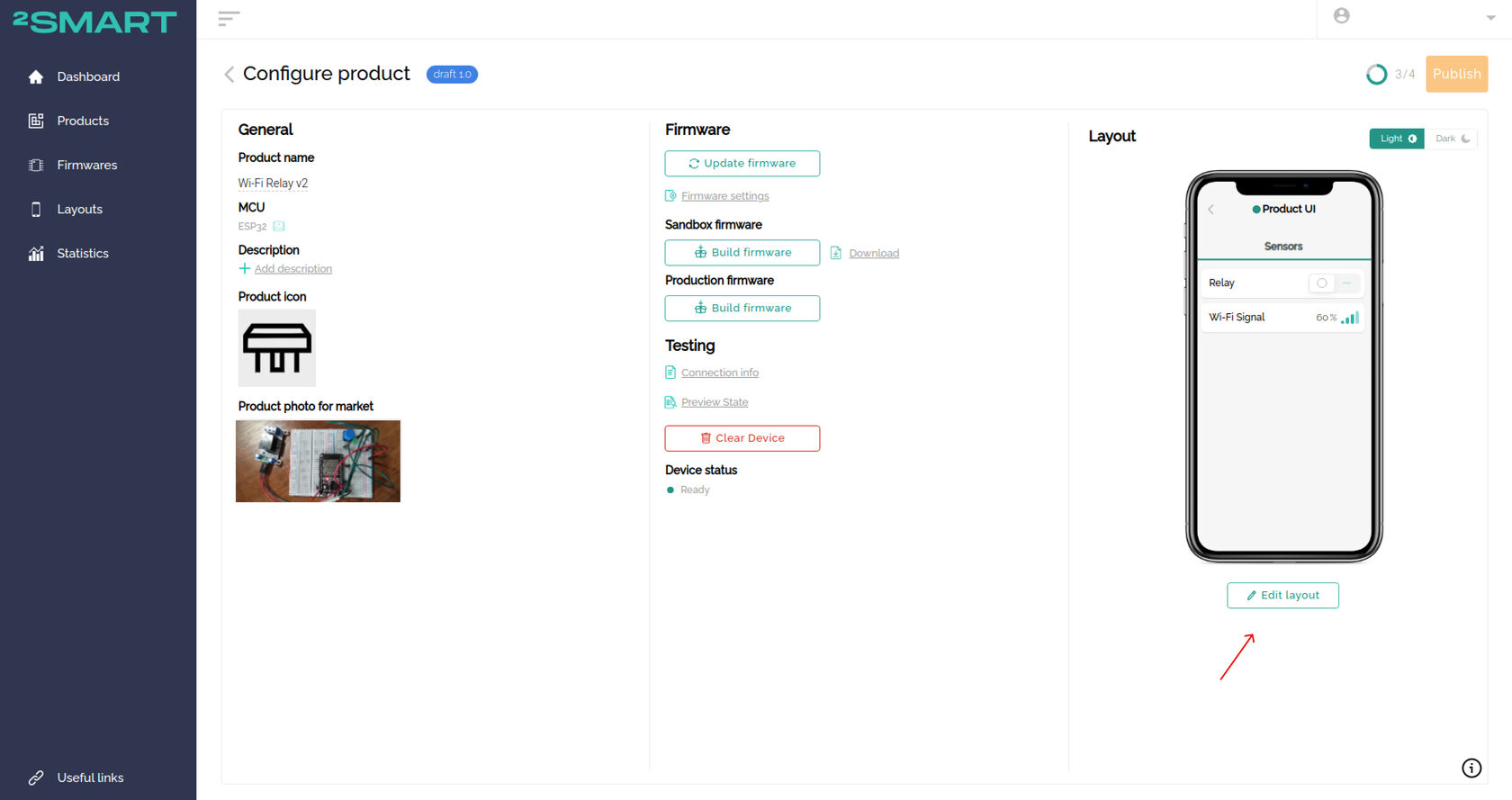 Link to edit the interface of the mobile app