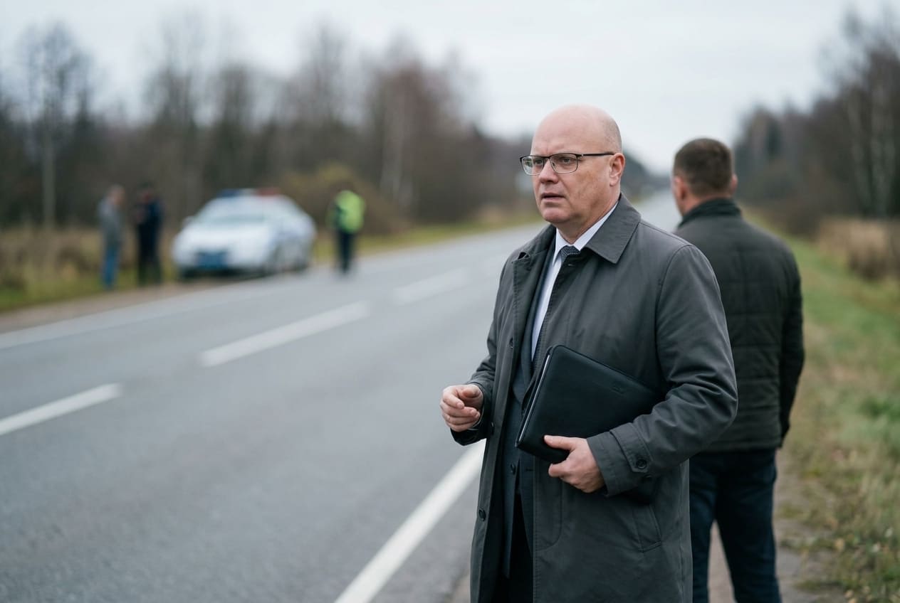 Адвокат Павел Рябов на месте ДТП