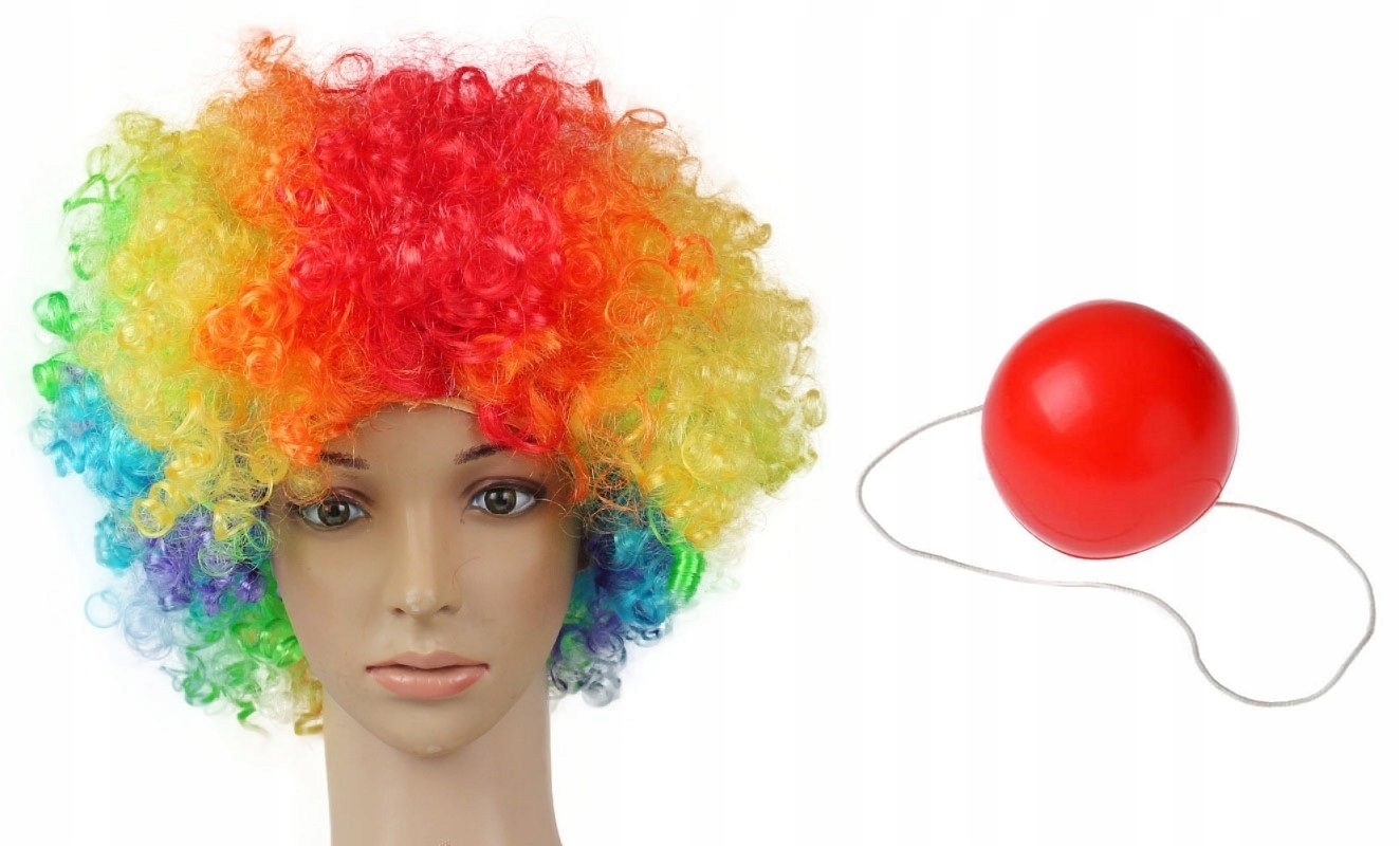 Набор клоуна. Парик клоуна. Парик и нос клоуна. Парик клоуна разноцветный. Красный парик клоуна.