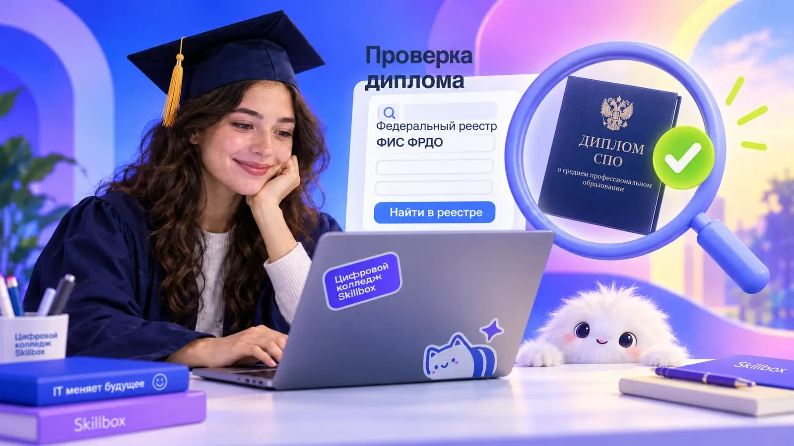 Проверка диплома онлайн-колледжа в ФИС ФРДО на ноутбуке