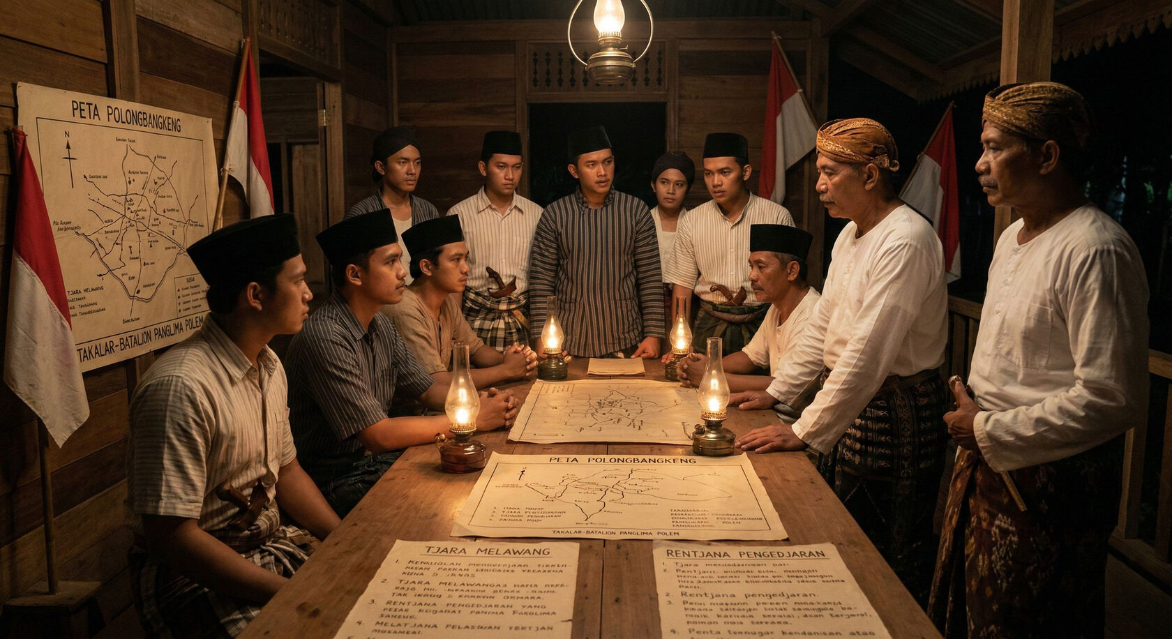 Ilustrasi rapat pasukan pejuang di Polongbangkeng Takalar pada masa revolusi kemerdekaan