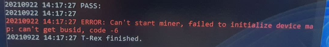 Ошибка майнера CAN'T START MINER, FAILED TO INITIALIZE DEVIS MAP, CAN'T GET BUSID, CODE -6