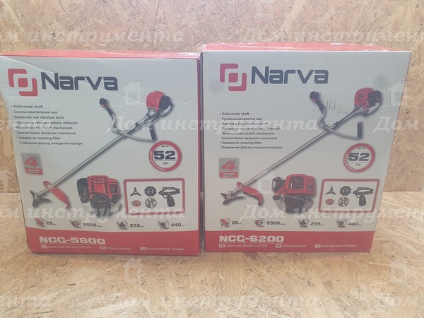 Бензокоси Narva CG-5800 і NCG-6200 — чотирьохтактні мотокоси 52 см³, потужні бензотримери для трави та бур’янів
