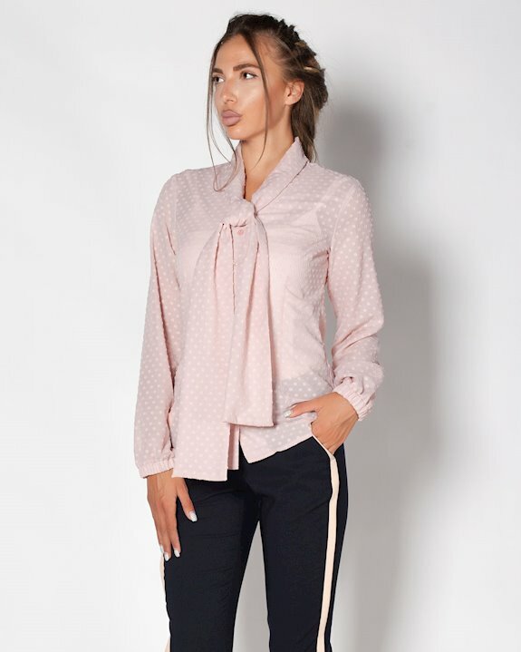 Дамска блуза / риза от шифон с дълъг ръкав в нежен пастелен цвят
