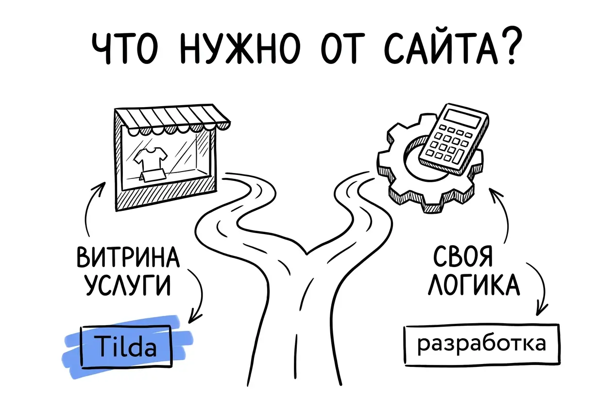 Tilda закрывает витрину услуги; своя логика и расчёты — уже разработка
