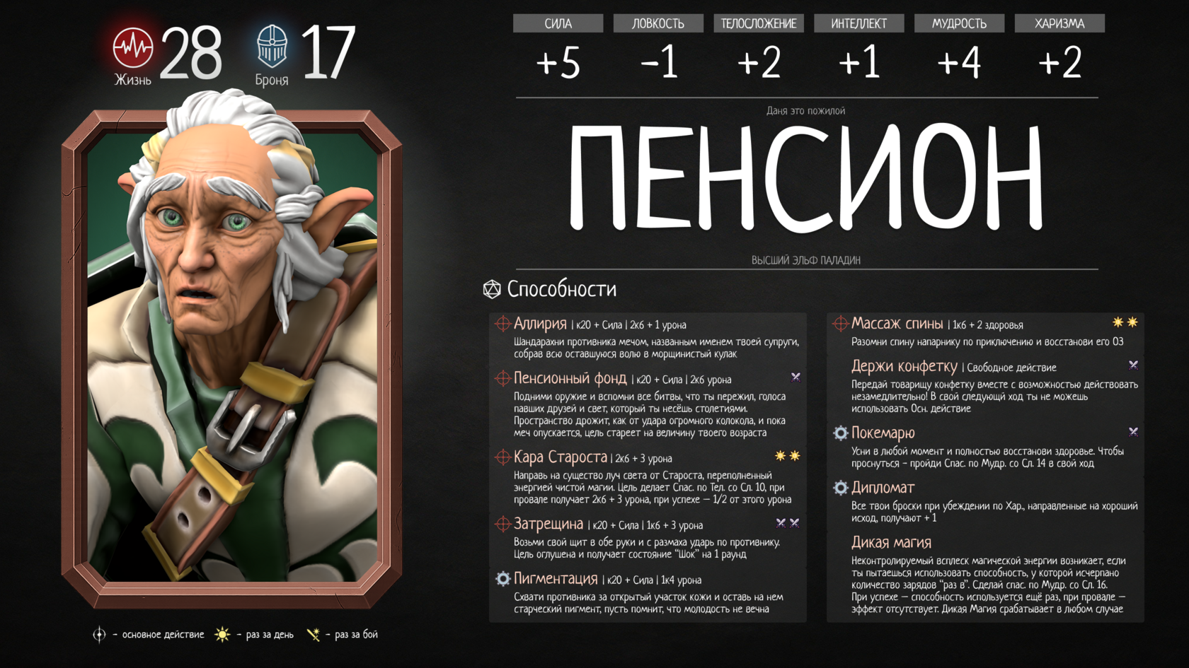 Первая карточка способностей Пенсиона