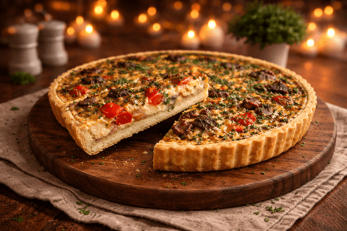 Пирог с запечёнными перцами и чоризо