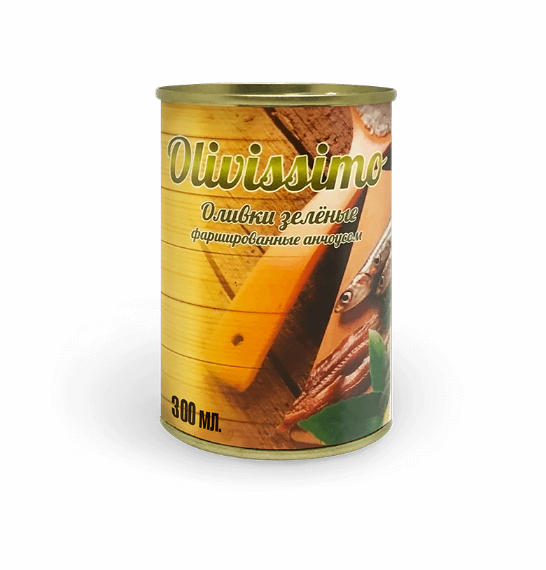 Оливки зеленые фаршированные анчоусом "Olivissimo"