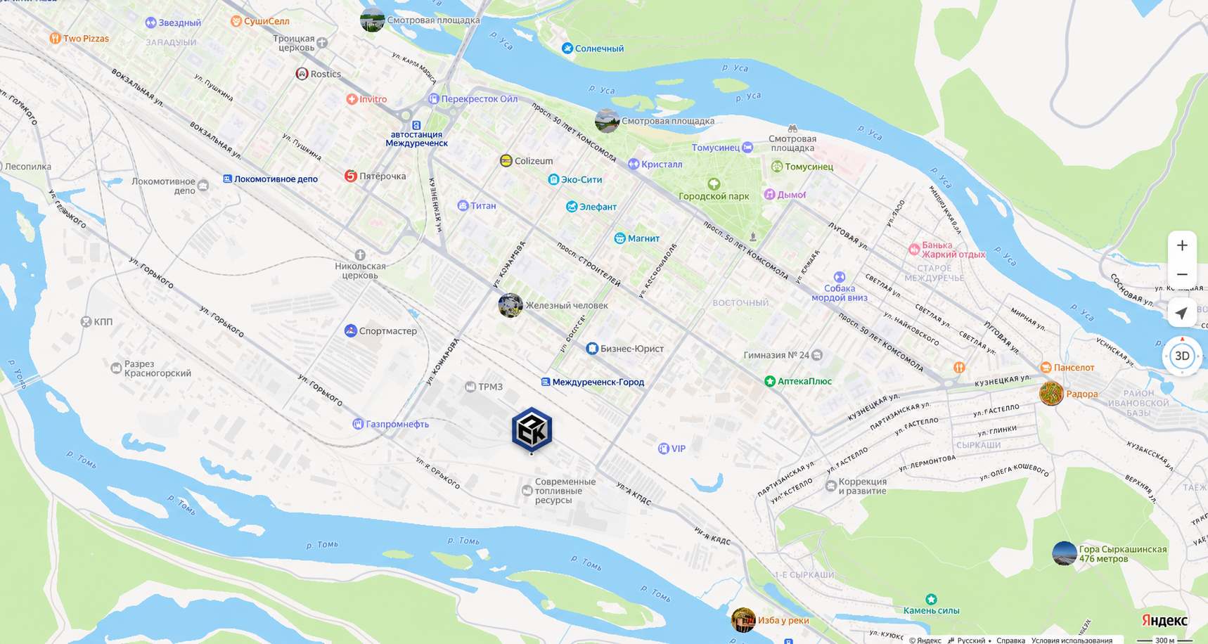 Карта расположения СПК в Междуреченске