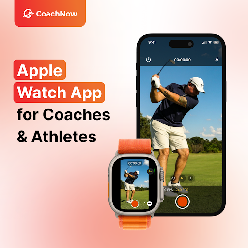 coachnow apple watch app for coaches & athletes, iphone showing a man swinging a golf club