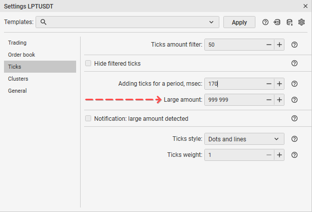 Configuración de tick de CScalp