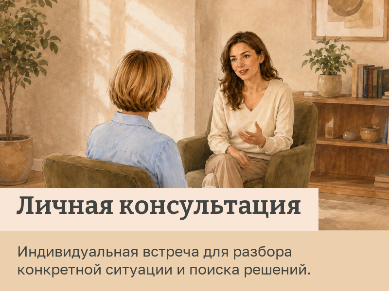 Личная консультация — индивидуальная встреча для разбора конкретной ситуации и поиска решений