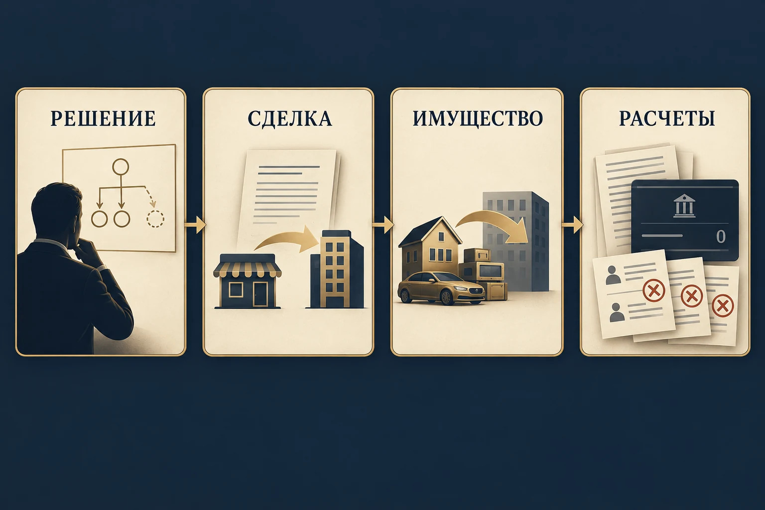 Концептуальная схема проверки сделки: решение, движение имущества и влияние на расчеты с кредиторами