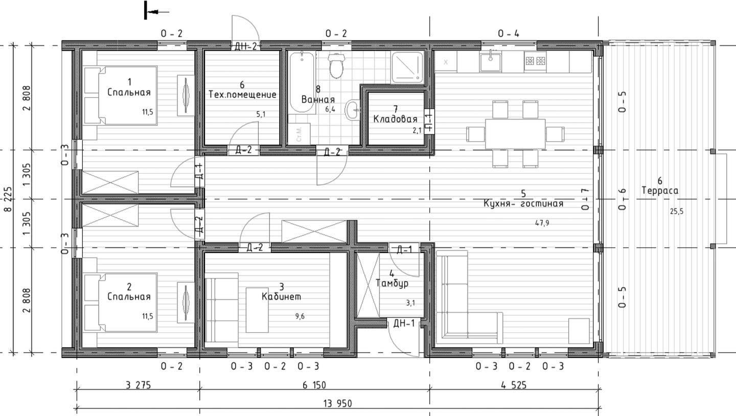 Барнхаус одноэтажный планировка 100м2