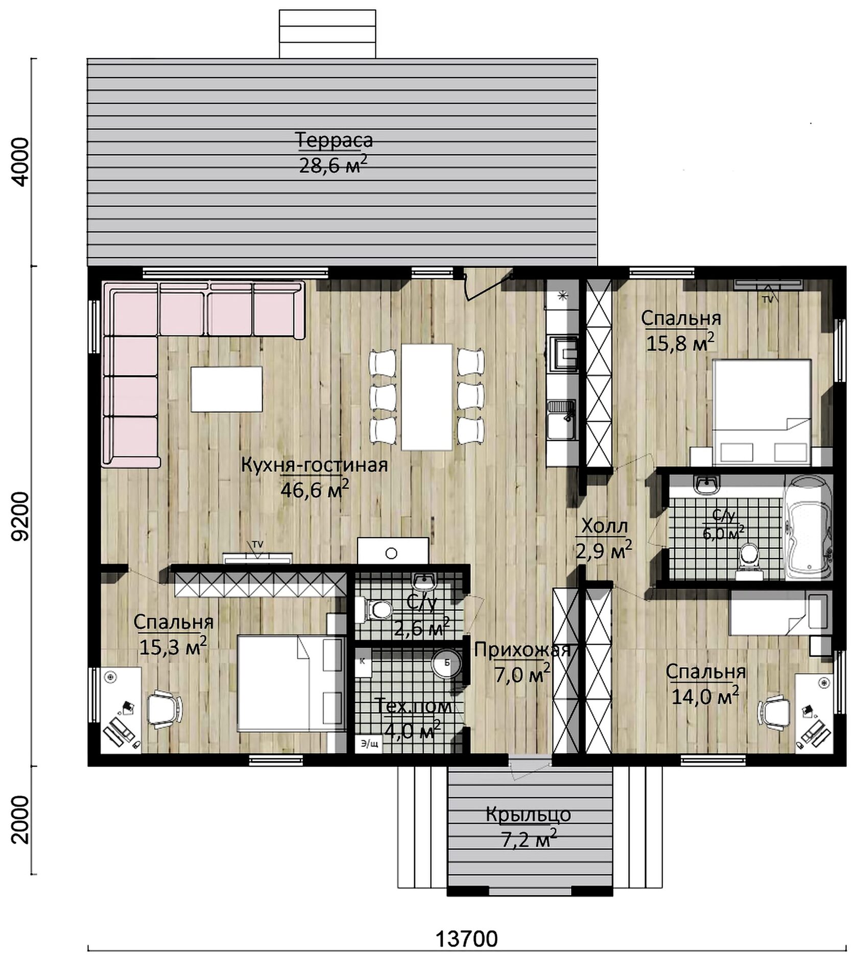 Планировка · Хайтек 126 126 м² из CLT