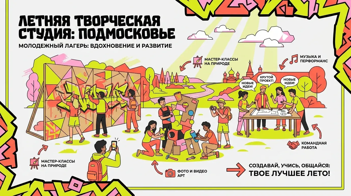 Подростки в творческом лагере в Подмосковье на летней смене 2026