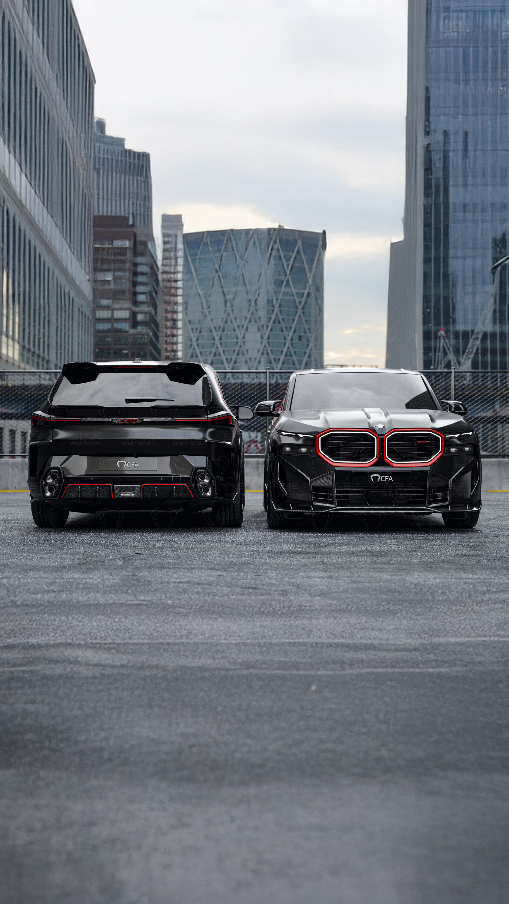 Чёрный BMW XM с обвесом RHINO от CFA Carbon