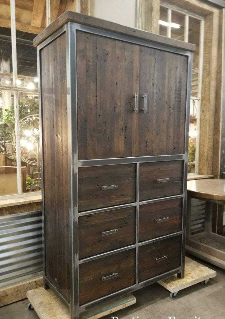 Купить шкаф в стиле лофт LOFT SH026 из металла и дерева на заказ в Москве, дизайнерские шкафы лофт Loft Style