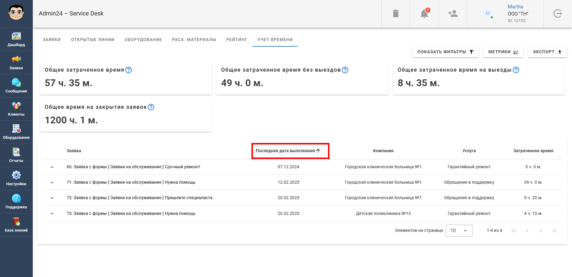 сортировка учета времени в отчетах по убыванию