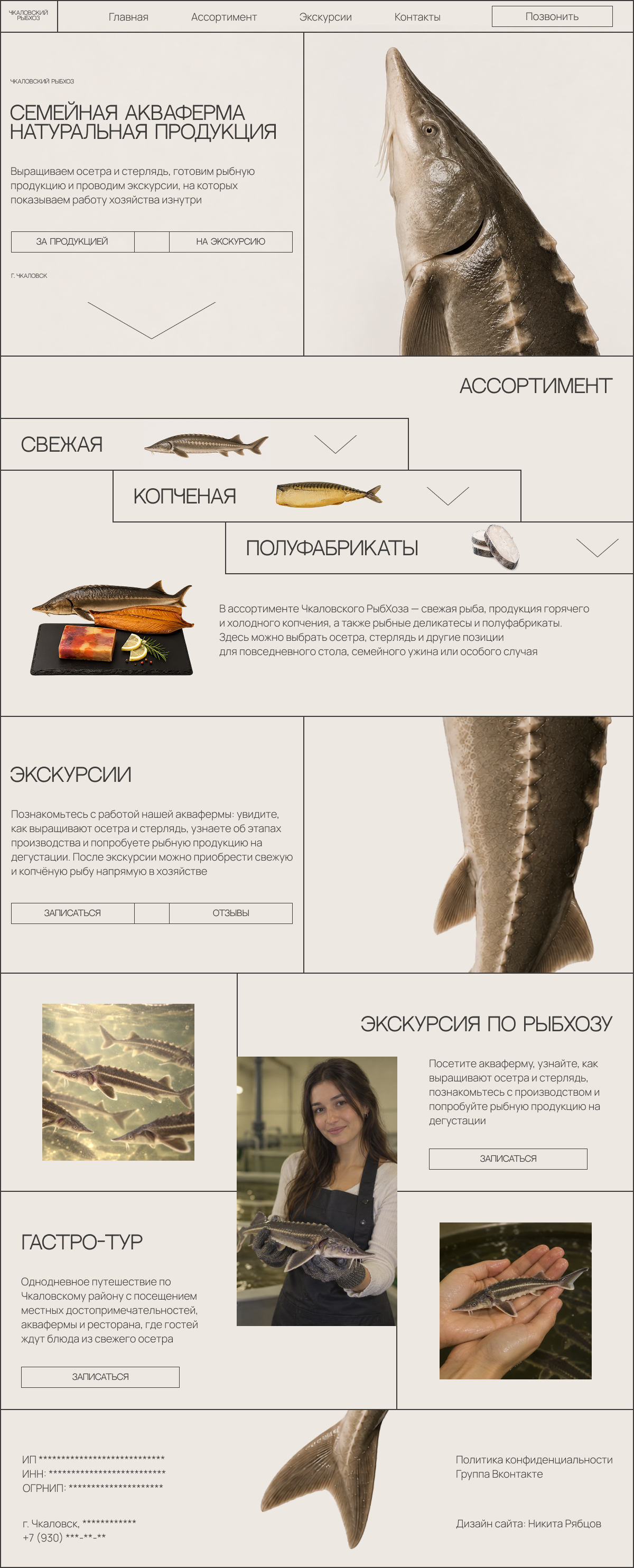 Полный дизайн концепта одностраничного сайта Чкаловского РыбХоза